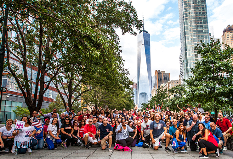 Employees in front of Freedom Tower