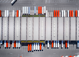 looking at a truck depot from above