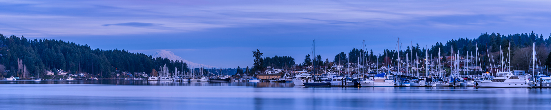 sunset at harbor with MT Rainier background